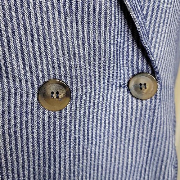 Fashion On Earth Stripe Double Button 3/4 Sleeve Navy Blue Blazer Medium - Picture 6 of 15